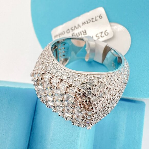 925 Sterling Sliver Moissanite 3cm Square Elevated Ring, 9.72ctw VVS Stones Hip - Picture 6 of 7